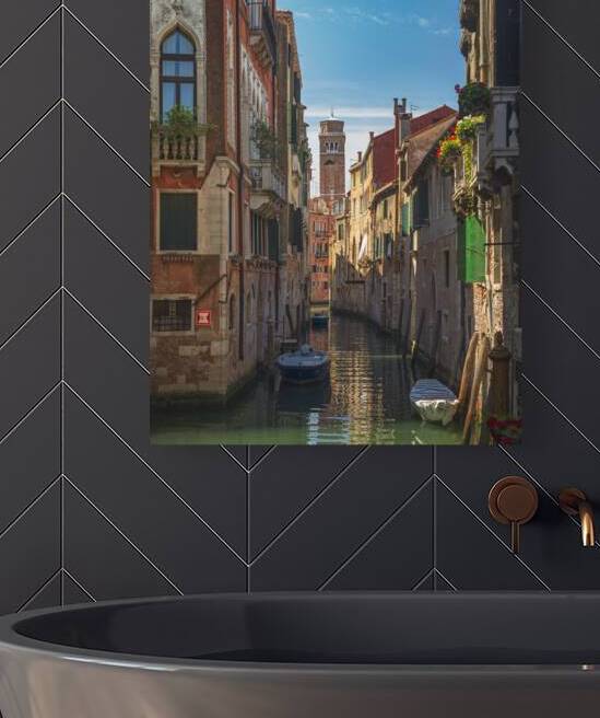 Venice cityscape. Canal and bell tower by Stefano Orazzini