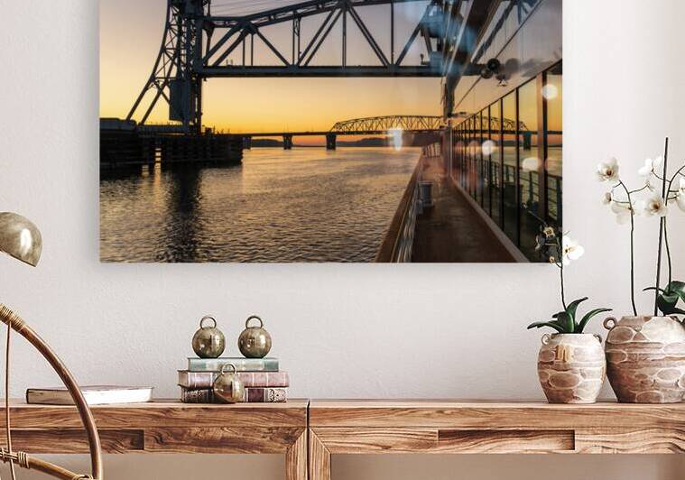 River cruise boat sails under Wabash Railroad bridge by Steve Heap