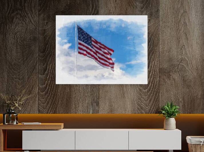 Digital art of USA stars and stripes flag against blue sky by Steve Heap