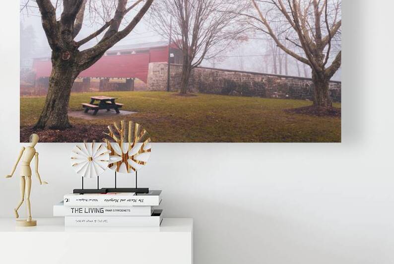 Wehrs Covered Bridge and Trees in  December Fog by Jason Fink