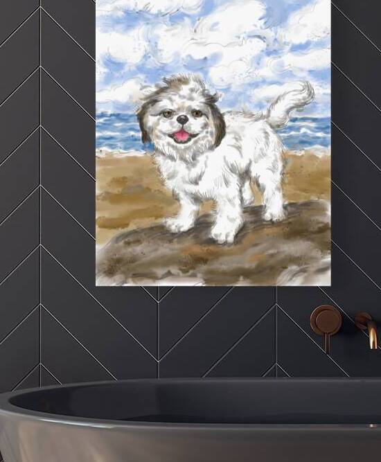  Shih Tzu dog portrait with beach nature landscape background. W by Kevin Miller Photography