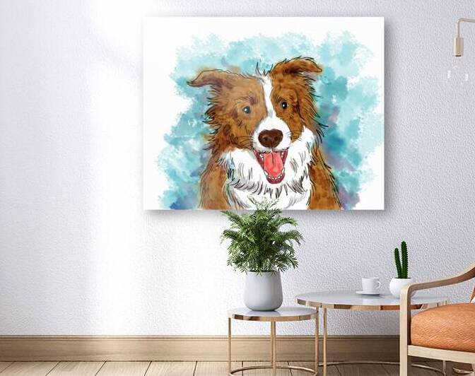 Border Collie dog pet portrait watercolor drawing by Kevin Miller Photography