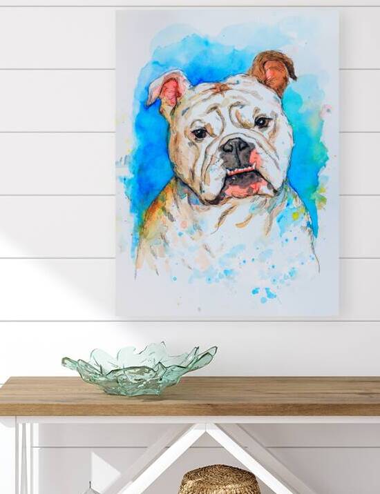 English Bulldog pet portrait watercolor painting by Kevin Miller Photography