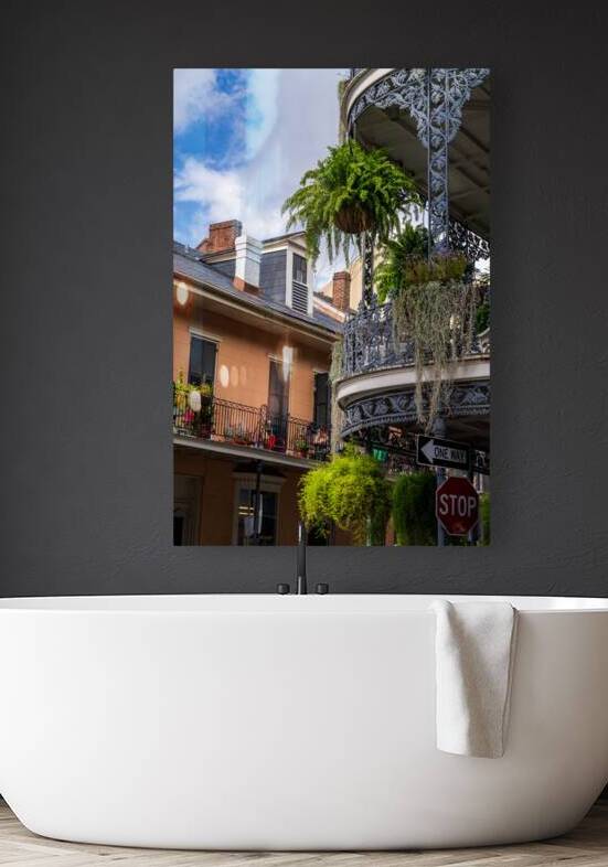 Traditional wrought iron balcony on brick New Orleans house by Steve Heap