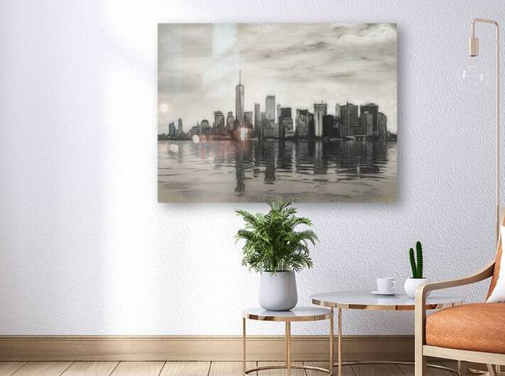 Charcoal drawing of the Manhattan Skyline by Steve Heap