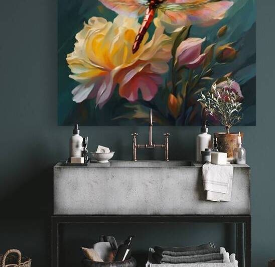 Dragonfly and Roses  wall art by Nazan Saatci Art by Nazan Saatci