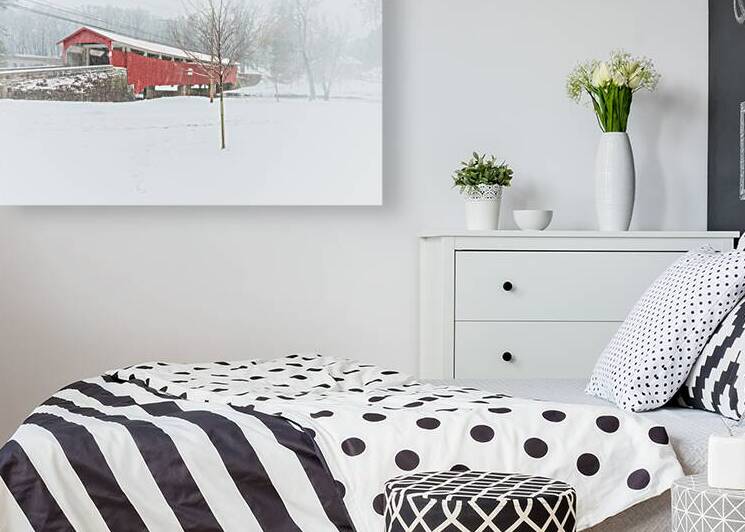 Bogert Covered Bridge Winter Snowfall by Jason Fink