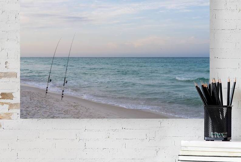 Coastline Fishing Poles In The Sand by Jennifer White
