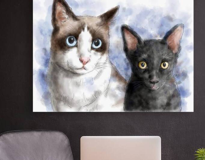 Cat pet portrait watercolor painting by Kevin Miller Photography