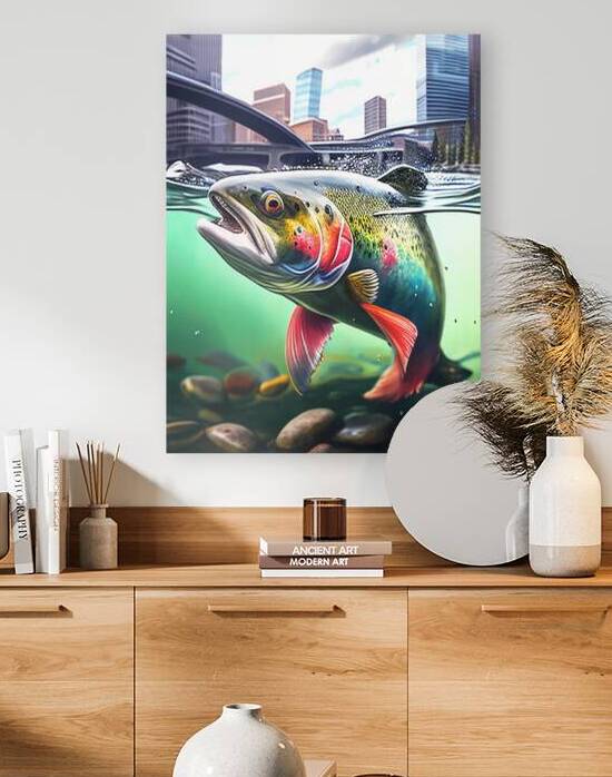 Rainbow Trout Surfacing Calgary Bow by SykArt Designs
