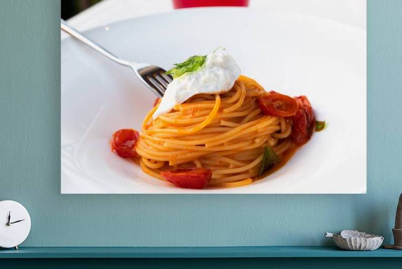 Italian pasta - spaghetti with mozzarella cheese closeup medite by Paolo Modena