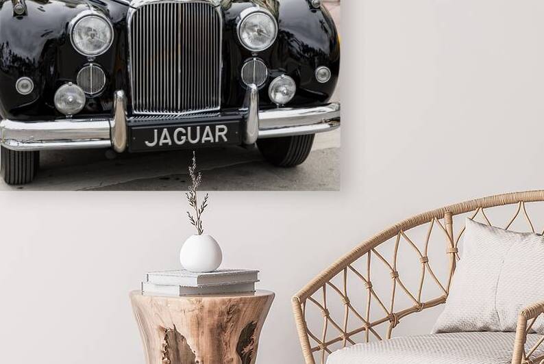 Front End of a Classic Old Black Jaguar by Bo Insogna