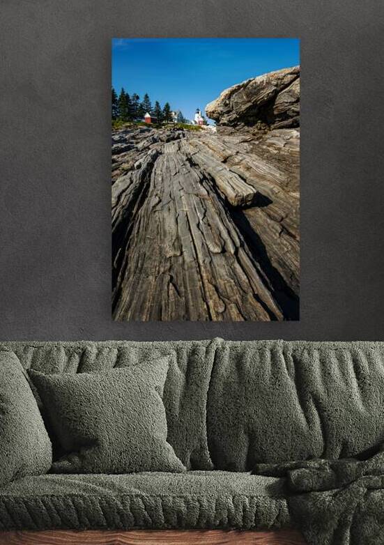 Rock Formations Extend Toward Pemaquid Point Lighthouse in Maine by Allan Wood