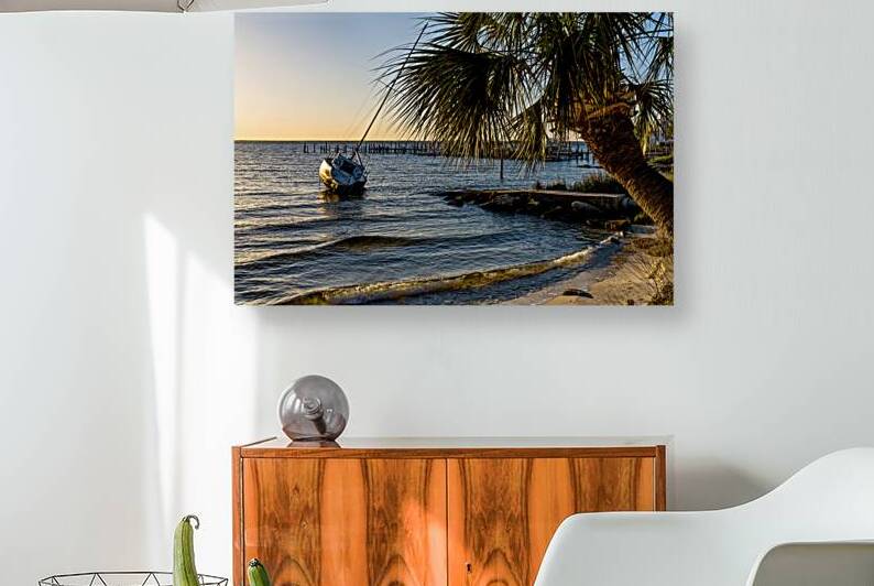 Golden Gulf Breeze Evening Sailboat by Jennifer White