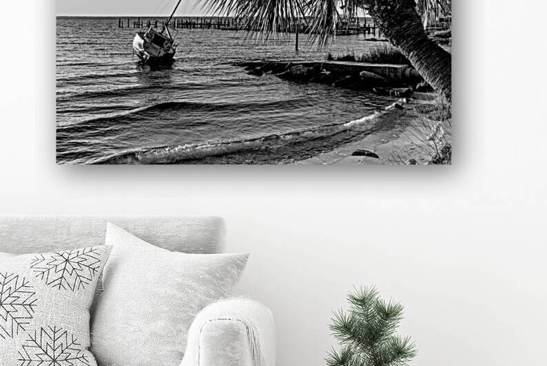 Gulf Breeze Evening Sailboat Grayscale by Jennifer White