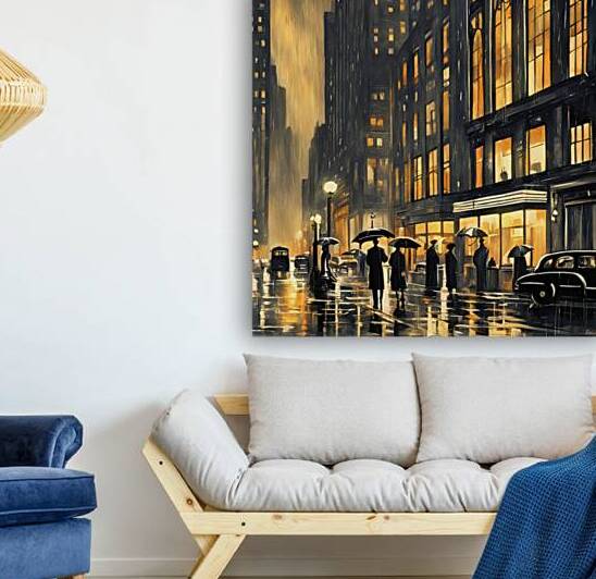 Vintage New York City at Night in the Rain  by Row One Brand