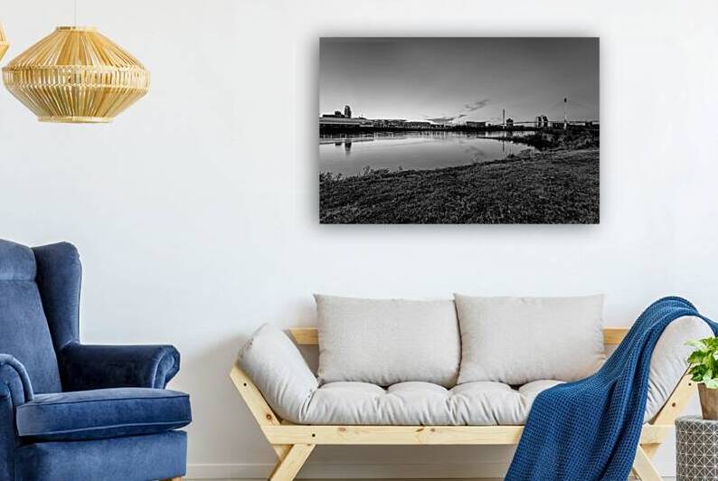 Missouri River Omaha Sunset View Grayscale by Jennifer White