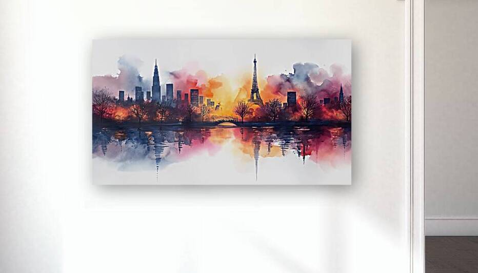 Watercolor skyline of Paris france   ar 169   sty by Joaquin Corbalan