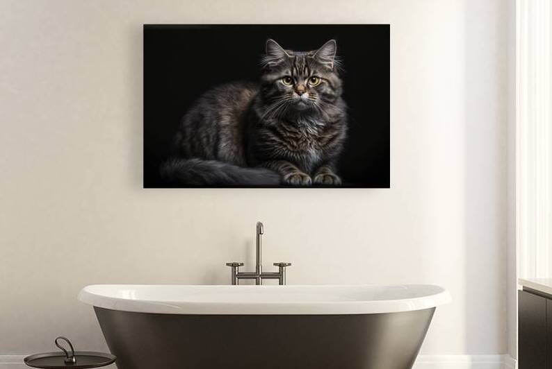Portrait of a furry calm cat posing on a black background. Ai g by Joaquin Corbalan