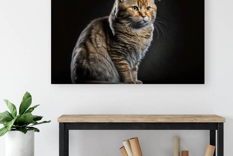 Portrait of a furry calm cat posing on a black background. Ai g by Joaquin Corbalan