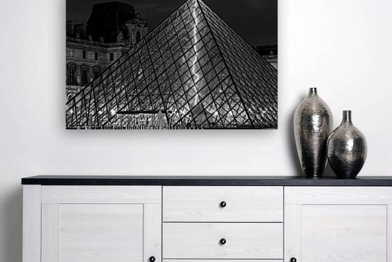 neon lightning bolt louvre pyramide  horizontal 2 by Black And White