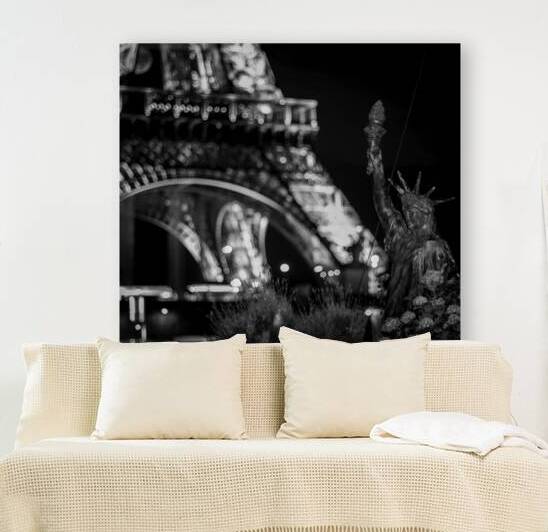 small statue of liberty on river seine  square 24 by Black And White