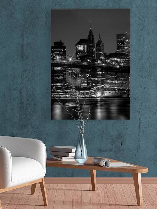 downtown manhattan skyline at night  vertical 142 by Black And White