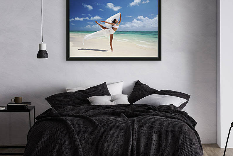 Hawaii, Oahu, Lanikai Beach, Beautiful Female Ballet Dancer On Beach With White Flowing Fabric. by PacificStock