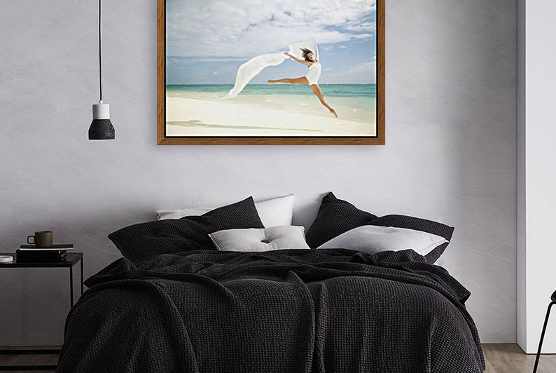 Hawaii, Oahu, Lanikai Beach, Beautiful Female Ballet Dancer Leaping Into Air On Beach With White Flowing Fabric. by PacificStock