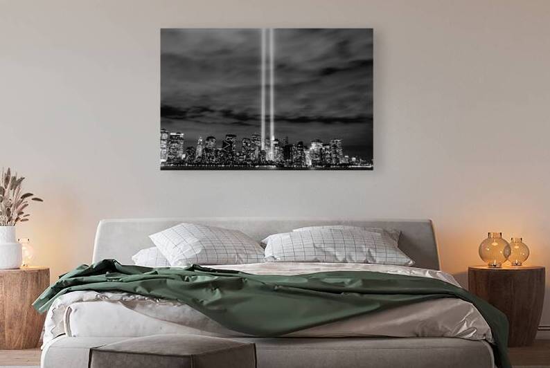 tribute in lights 911 lower manhattan  horizontal by Black And White