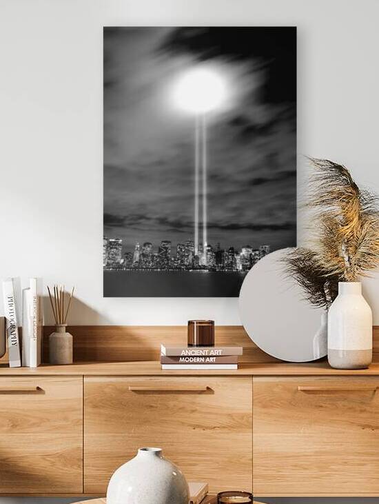 tribute in lights 911 lower manhattan  vertical 3 by Black And White