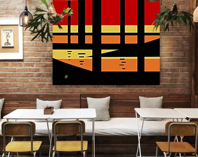 Sunset Landscape Geometric Abstract by Liz Cereby