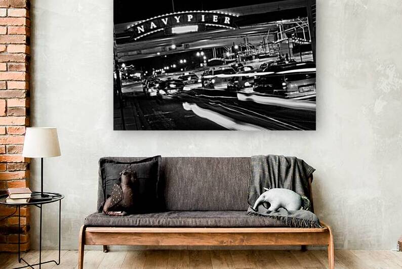 navy pier sign at night  horizontal 76 Pier 13k.j by Black And White