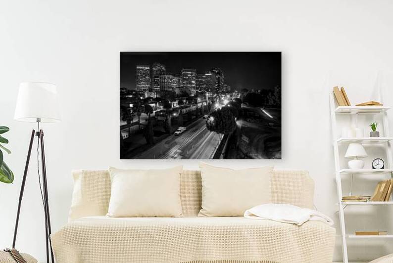 century city skyline at night beverly hilton  hor by Black And White