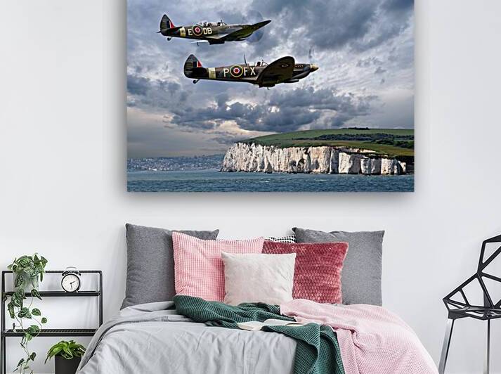Homeward Bound Spitfires Over The White Cliffs of Dover by Gill Billington