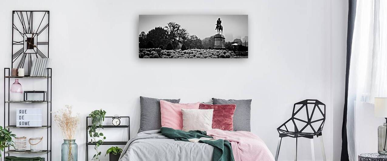 george washington statue public garden  panoramic by Black And White