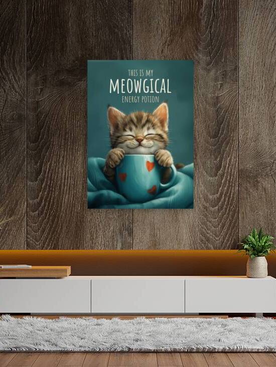 Cute Grey Tabby Cat with a Coffee Cup by Anne Laure GOUPIL