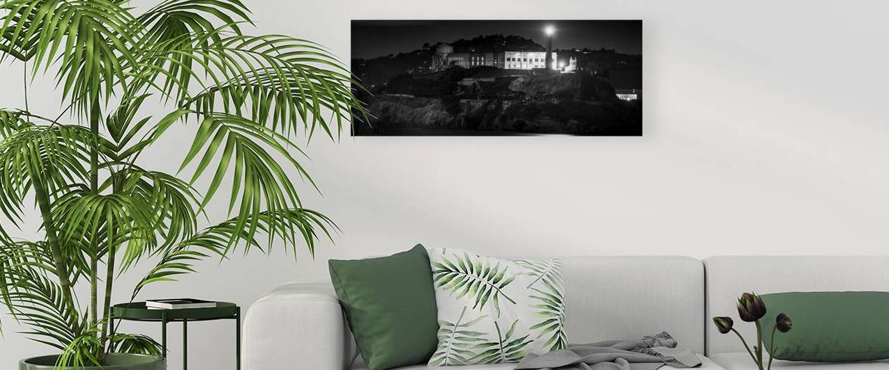 alcatraz at night  panoramic 2847 Rock 13k by Black And White