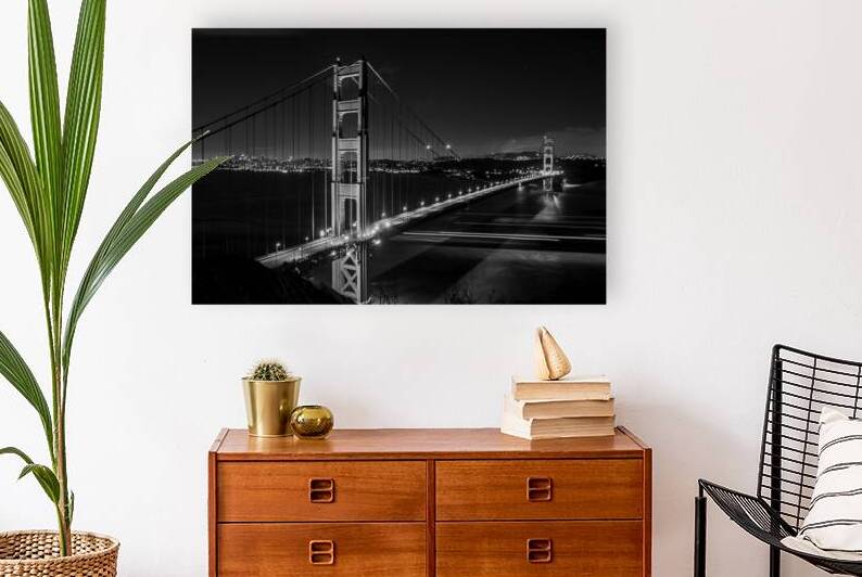 golden gate bridge night battery spencer  horizon by Black And White