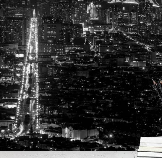 market street from twin peaks night  square 2037 by Black And White