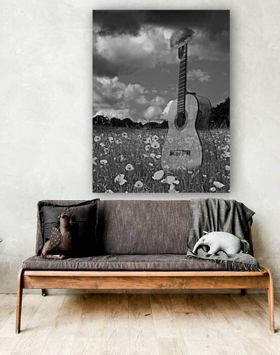 Battlefield Blues in Black and White - Guitar in Poppy Field by Gill Billington