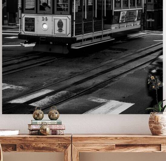 san francisco trolly car powell california  squar by Black And White
