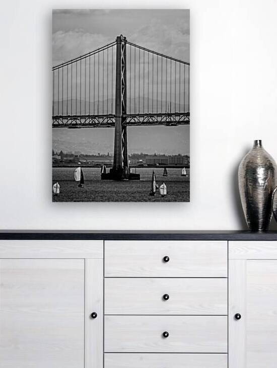 sf bay bridge sail boats  vertical 3018 Sails 13k by Black And White