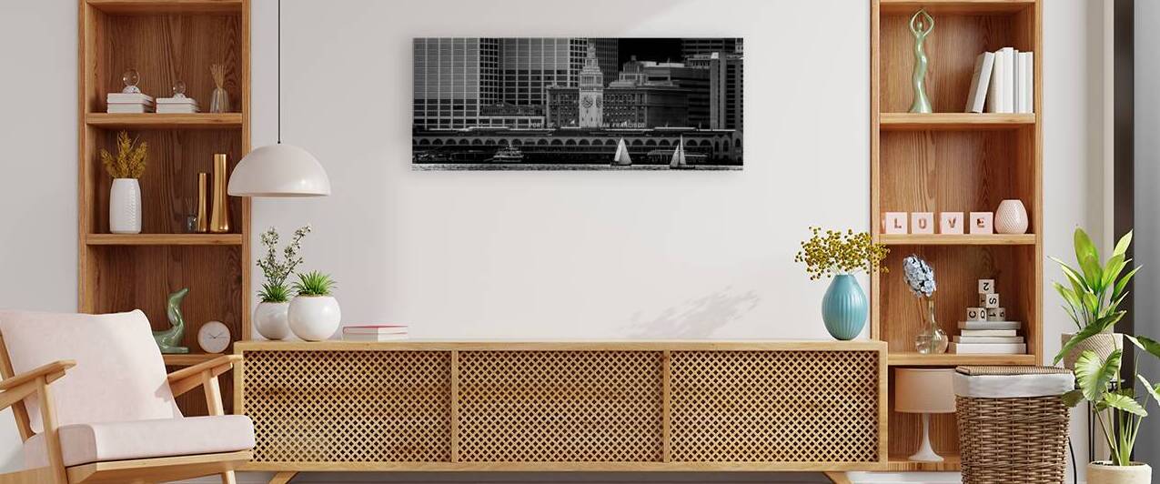 san francisco ferry building  panoramic 2849 Sail by Black And White