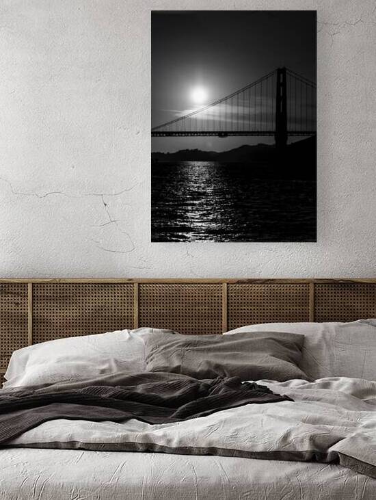 sunsets behind golden gate bridge  vertical 510 S by Black And White