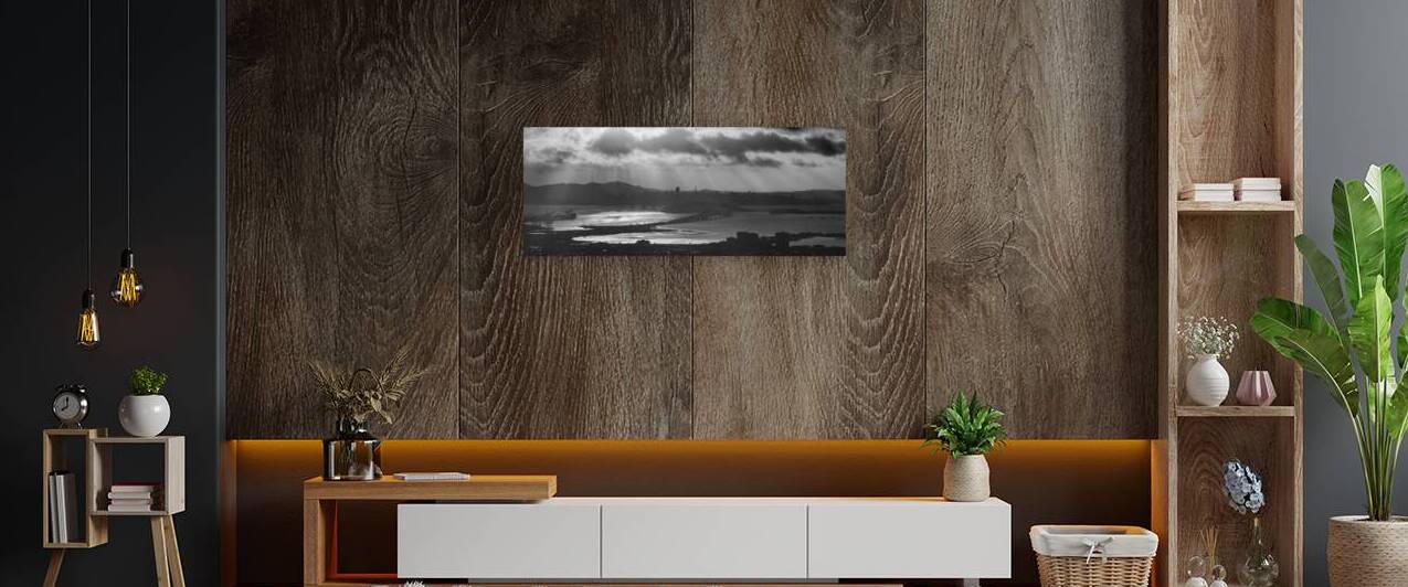 sun rays over san francisco bay  panoramic 3297 A by Black And White