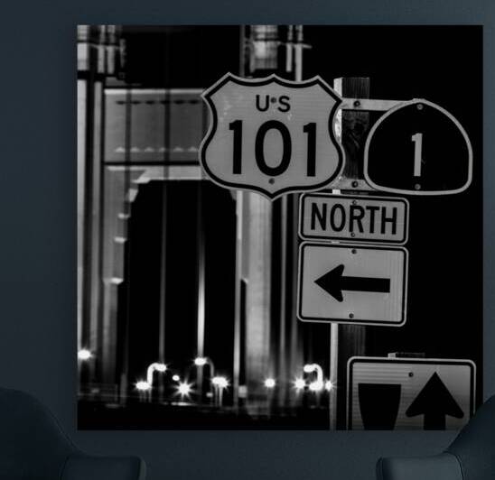 us101 california 1 north gg bridge  square 2895 O by Black And White