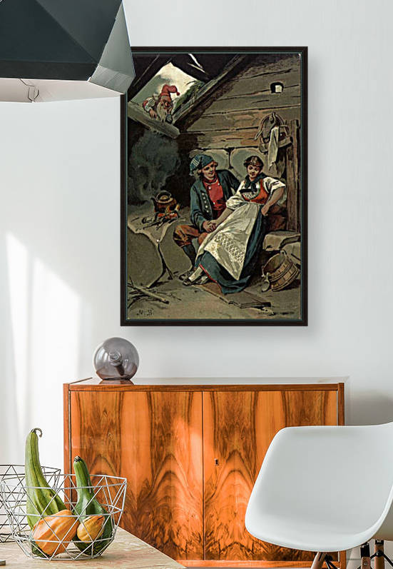 A dwarf spying on a young couple by Nils Nilsen Bergslien