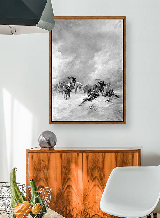 A pack of hunters in winter by Nils Nilsen Bergslien