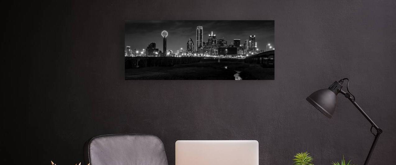 dallas tx skyline trinity river floodplain  panor by Black And White